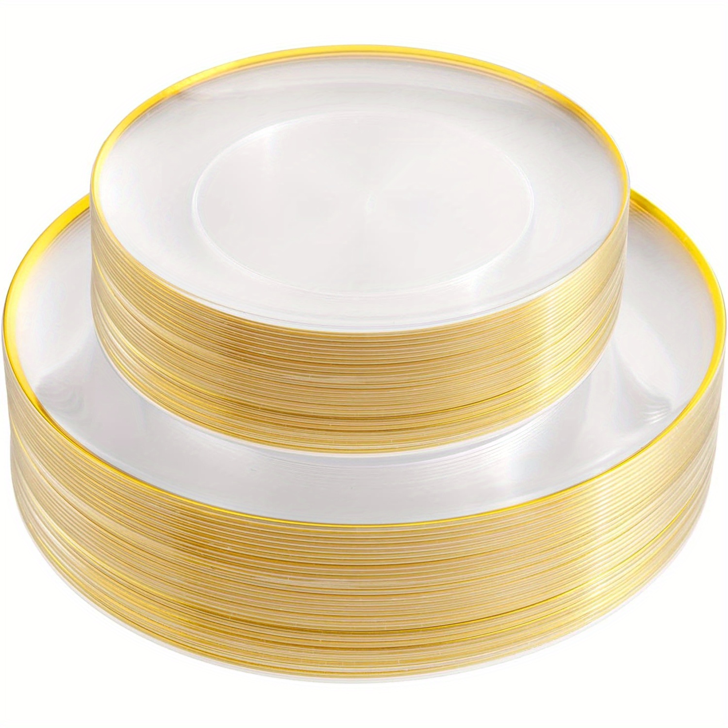I00000 60 platos de plástico blanco y dorado, platos desechables de 7.5  pulgadas para ensalada/postre dorados, platos de plástico blanco con borde