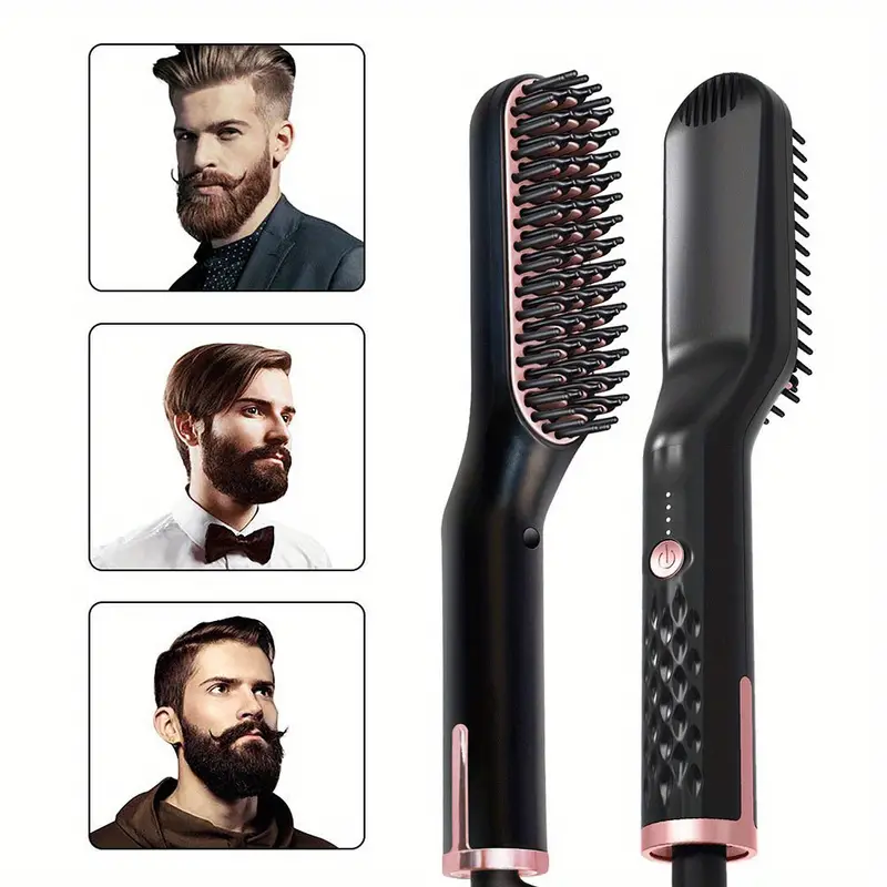 beard straightener for men electric hair straightening brush fast heated ionic beard straightening comb portable mens hair styling brush details 0