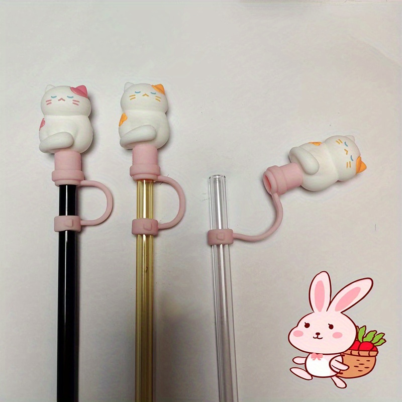 Straw Tips Cover Reusable Straw Toppers Cute Cat Reusable - Temu