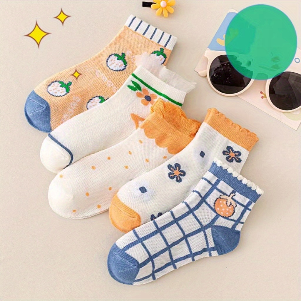 5 Pairs Kids Breathable Short Socks for Summer