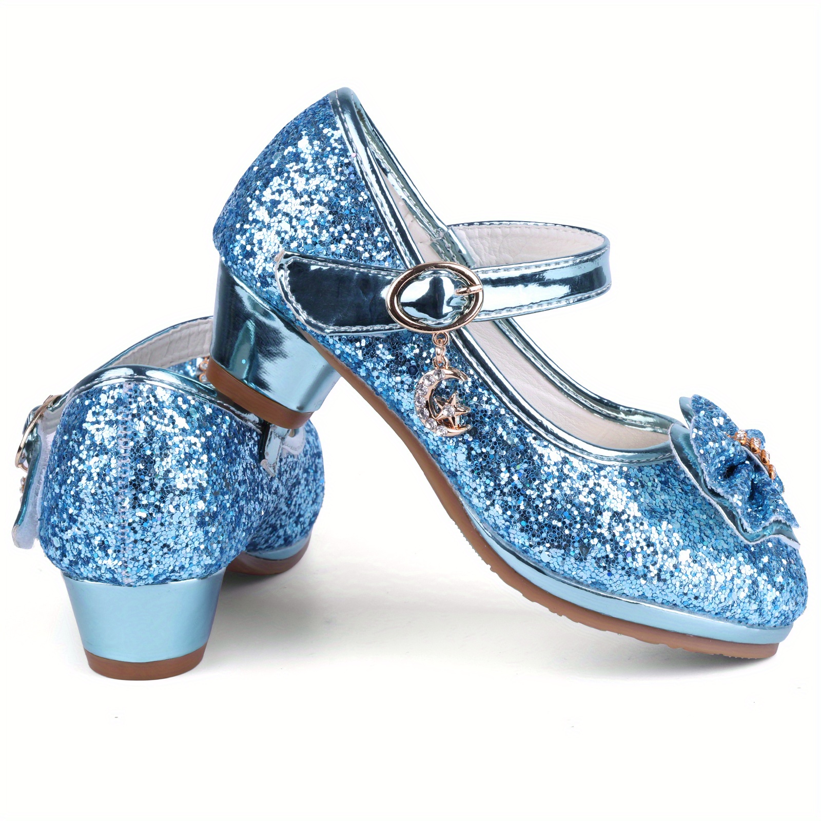 Ulikey Zapatos Princesa Niñas Tacones Niña Princesa, Purpurina Tacones Niña,  Zapatos Tacon Niña con Lazo de Lentejuelas, Colgante, Velcro para Carnaval,  Boda, Juegos de rol (Azul, 26) : : Moda