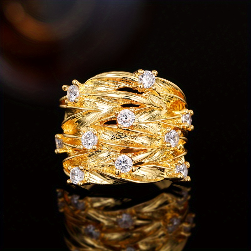 YUN RUO Hand-made 18 k Gold Plated Shiny Zirconia Double Layer