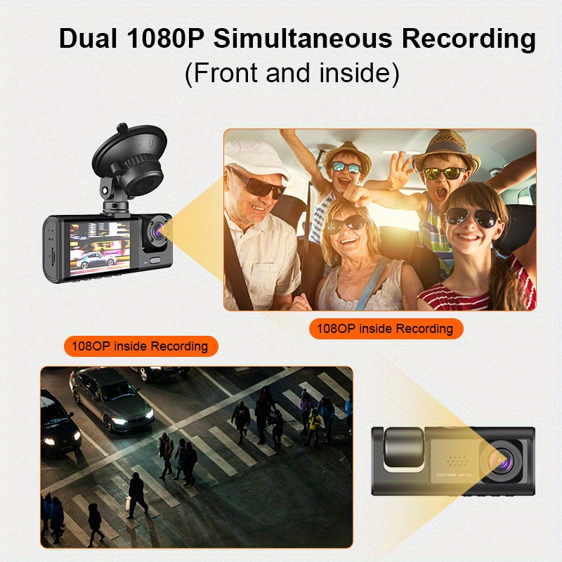 3 Channels Camera Dash Cam 1080p Front Screen High - Temu