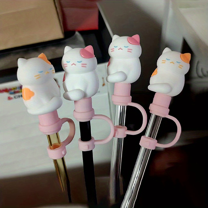 Cute Cartoon Cat Silicone Straw Tips Cover Reusable Drinking - Temu