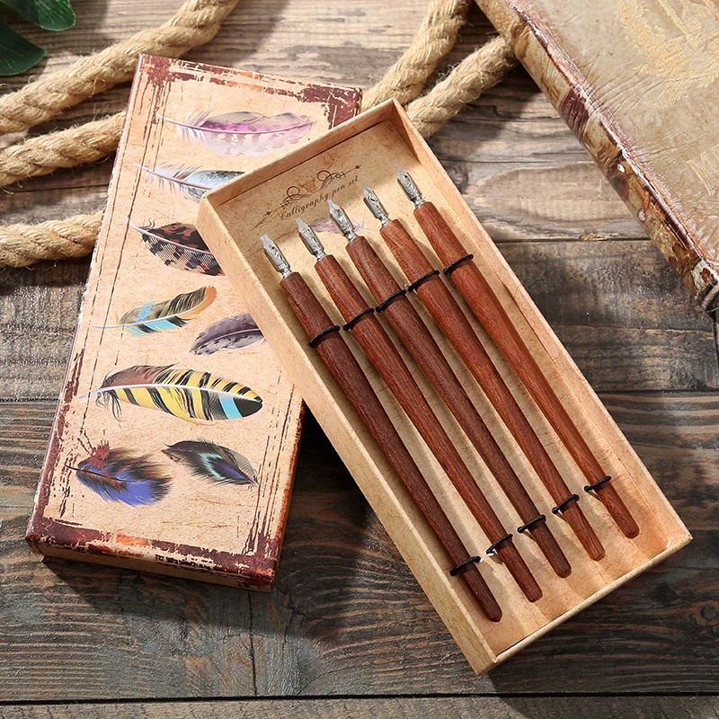 Wooden Handle Dip Pen Art Painting Fountain Pen Set Tawny Thick Wooden  Handle