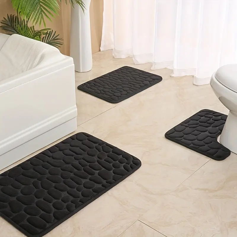 Memory Foam Bathroom Mats Set, Non-slip Bath Rug, Toilet U-shape