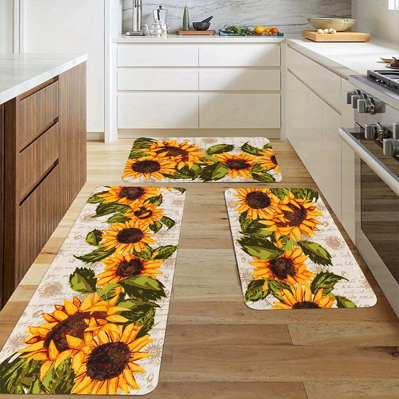 1pc sunflower print kitchen floor rug dirt resistant floor rug waterproof kitchen mat machine washable entrancedoormat   room carpet laundry bathroom water absorbing floor carpet details 2