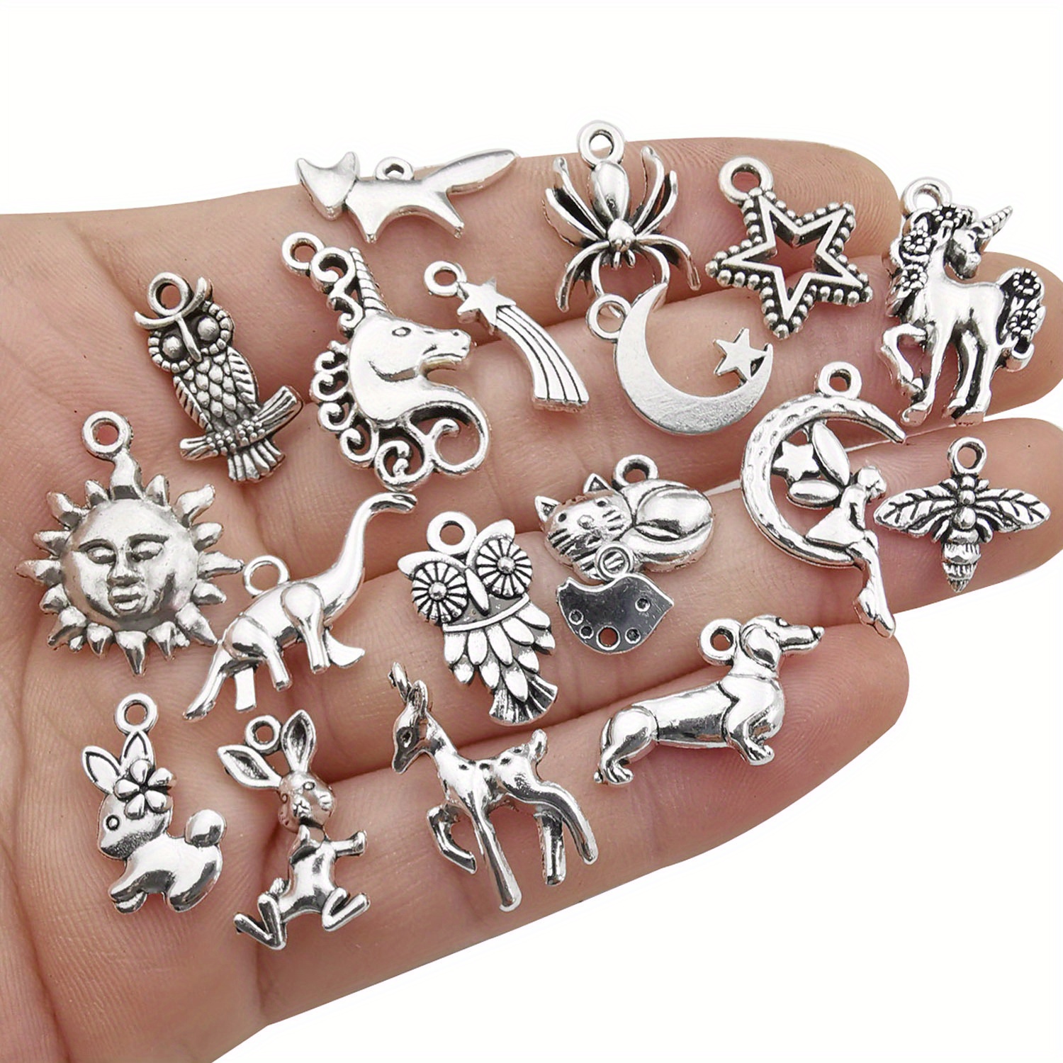 200pcs retro silvery alloy charms ideal accessories for necklace bracelet keychain jewelry making details 2