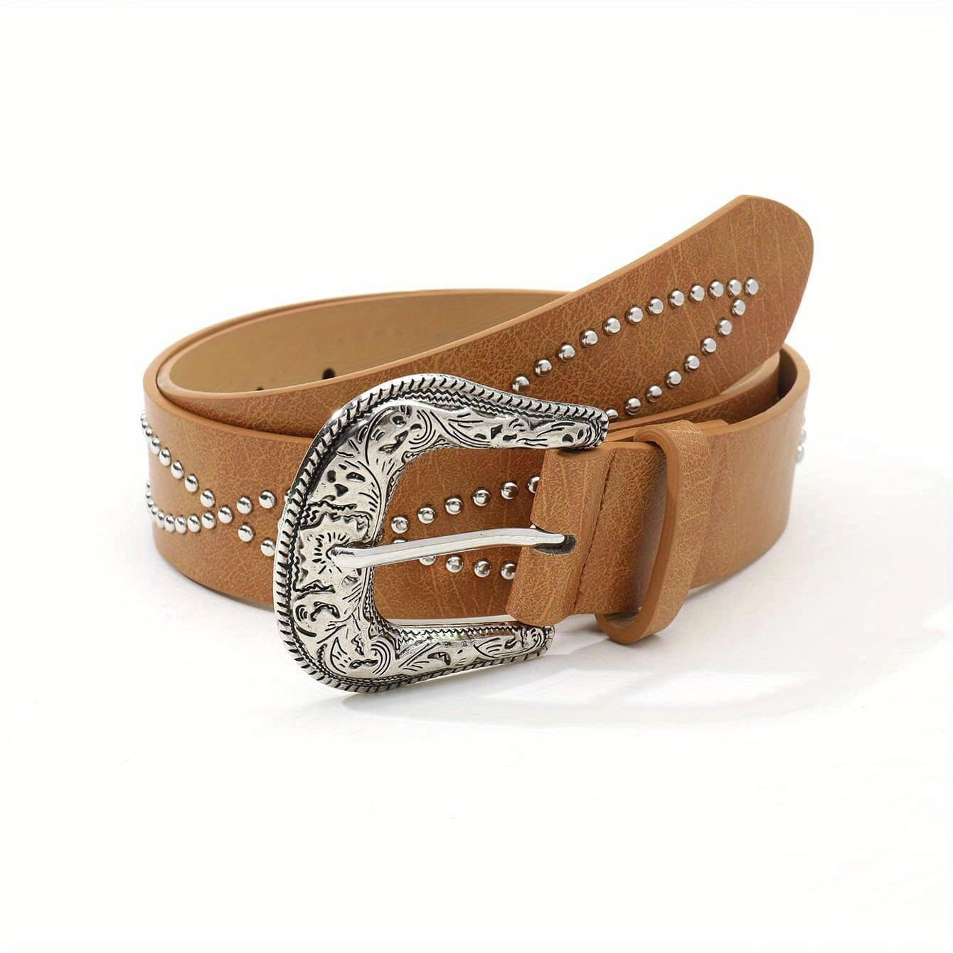 Boho Hollow Buckle Belt Vintage Rivet Studded Pu Waistband - Temu