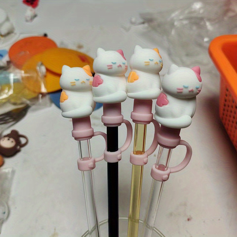 Cute Cartoon Cat Silicone Straw Tips Cover Reusable Drinking - Temu