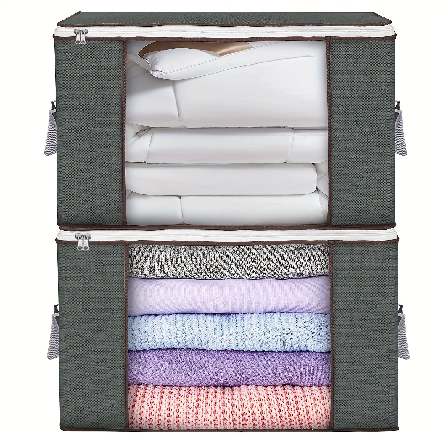 Fab totes 6 Pack Clothes Storage, Foldable Blanket Storage Bags, Storage  Containers for Organizing Bedroom, Closet, Clothing, Comforter,  Organization and Storage with Lids and Handle, Grey