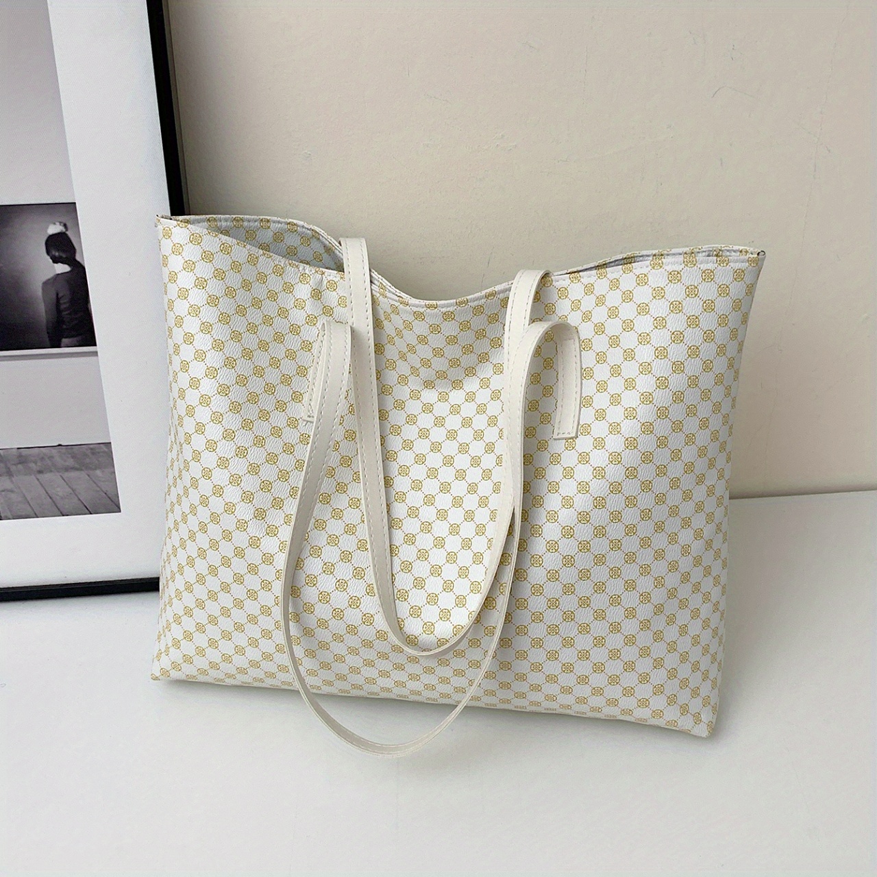 Vintage Geometric Print Tote Bag Large Capacity Handbag