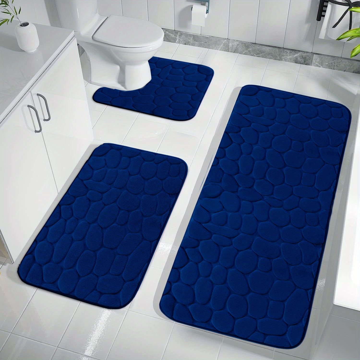 Anti Slip Shower Mat for Bathroom Floor Blue with Soft-Pebble