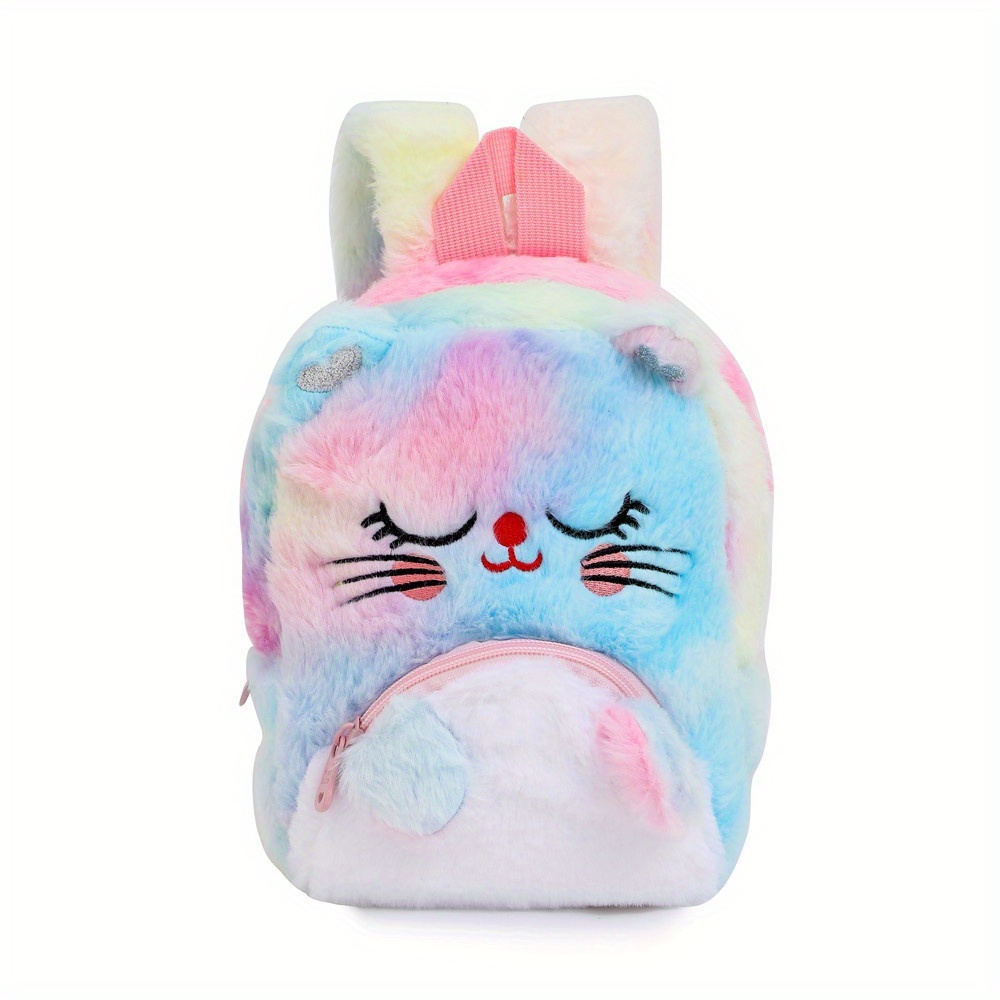Mini Unicorn Furry Backpack Set Rainbow Colored for Kids Kitty Cat