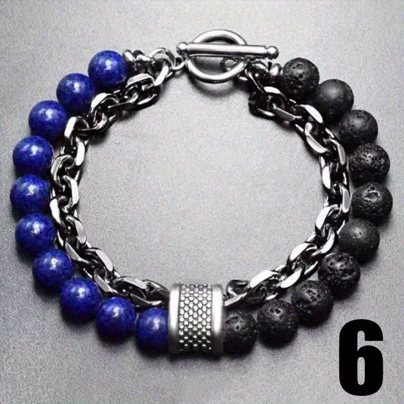 Men's Tiger Eye Stone Bead Bracelet Stainless Steel Bracelet male Jewelry, Jewels, Length 21cm/8.27in,Temu