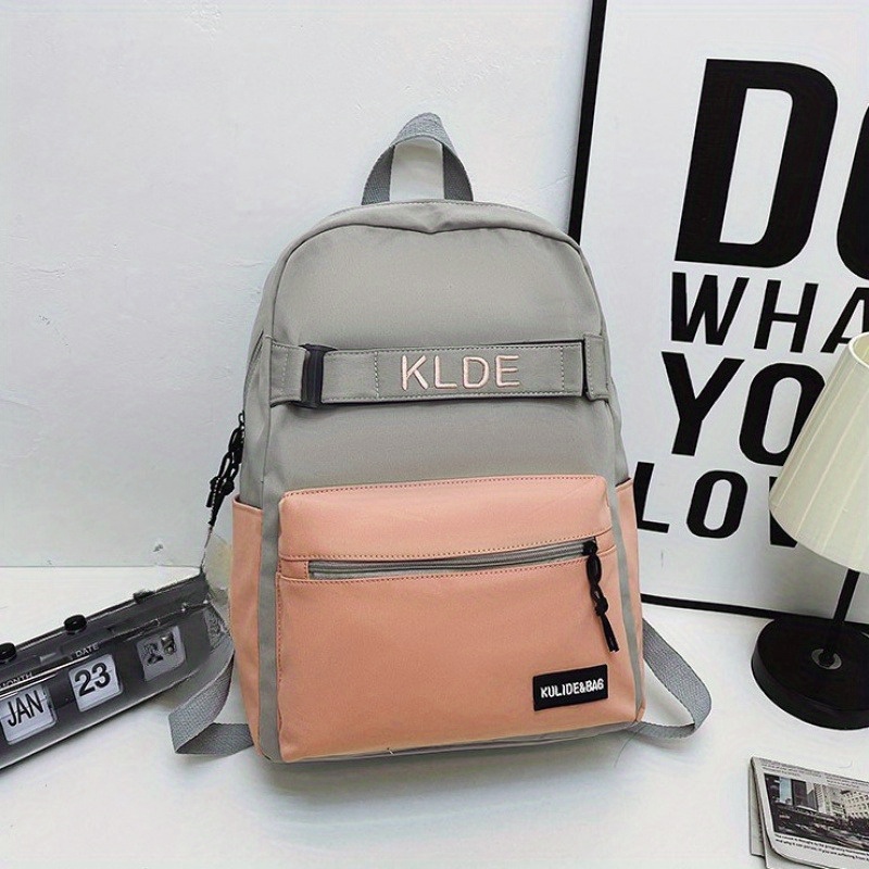 Letter Embroidery Backpack Preppy Colorblock School Bag All Match