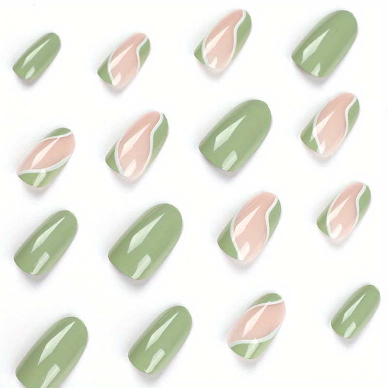 acrylic press on nails medium almond shaped fake nails green full cover false nails with designs st patricks day manicure supplies details 3