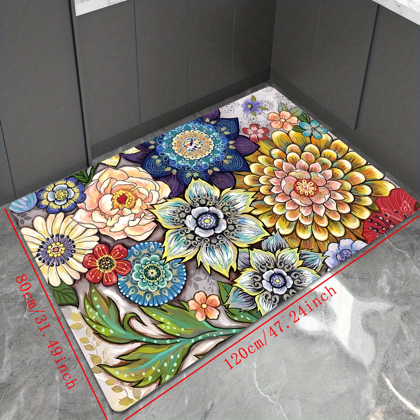 Modern Pressed Flowers Standing Mat Anti Fatigue Floral Kitchen Mat  Whimsical Spring Botanical Bath Mat 