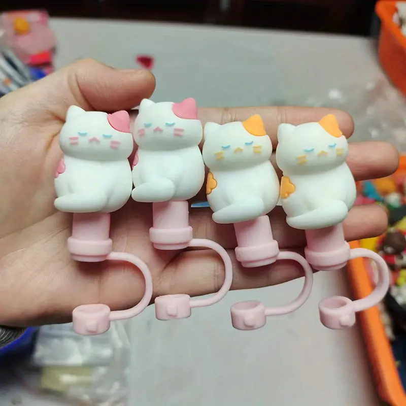 Cute Cartoon Cat Silicone Straw Tips Cover Reusable Drinking - Temu
