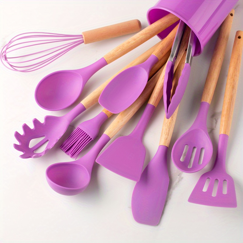 Country Kitchen Utensilios de cocina de silicona, juego de utensilios de  cocina de 14 piezas, utensilios de cocina de madera fáciles de limpiar