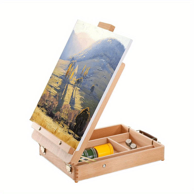 1pc Easel Storage Box, Wooden Portable Sketch Rack Storage Bin, Watercolor  Sketching Box, Desktop Easel Adjustable Painting Box