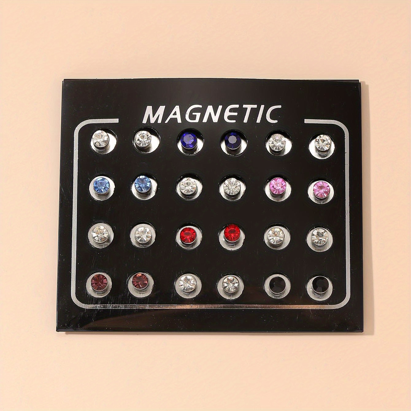 24pcs Multicolor Magnetic Rhinestone Stud Earrings For Men