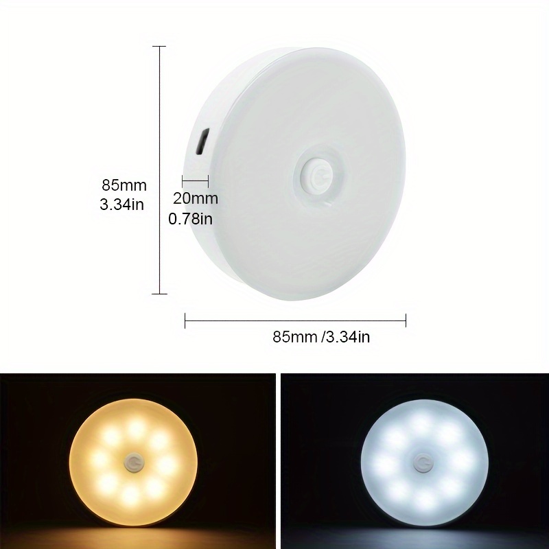 three color stepless dimming night light, 1pc 8led button three color stepless dimming night light usb rechargeable energy saving bedroom lamp with magnetic double sided adhesive tape for wardrobe wine cabinet stairs emergency lighting details 1