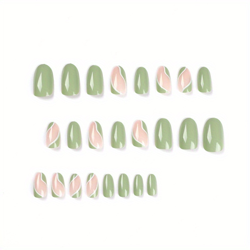 acrylic press on nails medium almond shaped fake nails green full cover false nails with designs st patricks day manicure supplies details 4