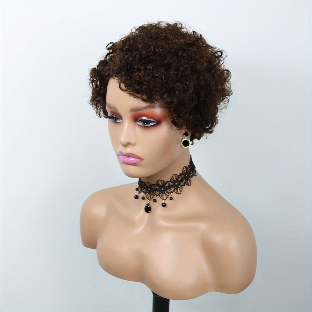 150 Density Human Hair Wig Short Curly Pixie Cut Wig Bangs Temu 