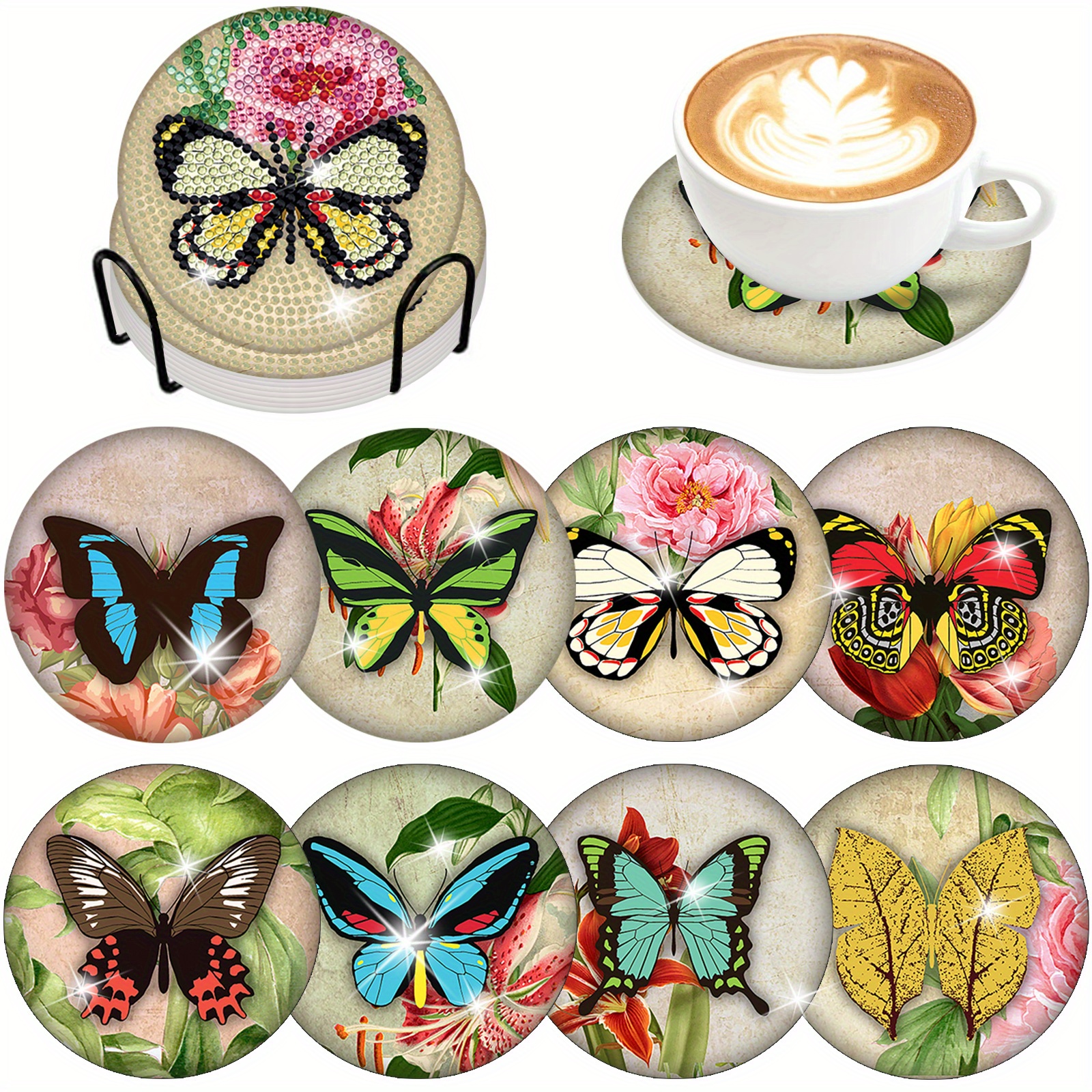 Diamond Painting Coasters Kits with Holder, 6Pcs Beautiful flowers and  butterflies Diamond Art Coasters Kit, DIY Diamond Painting Kits for Kids  Adults Beginners