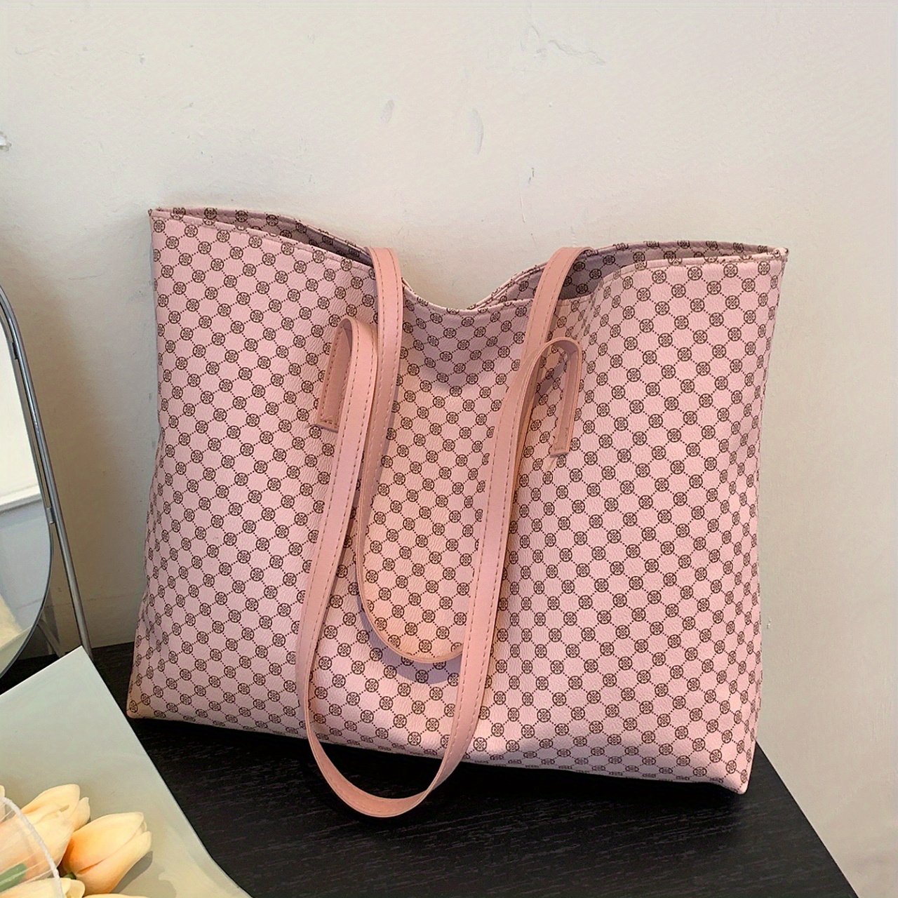 Vintage Geometric Print Tote Bag Large Capacity Handbag