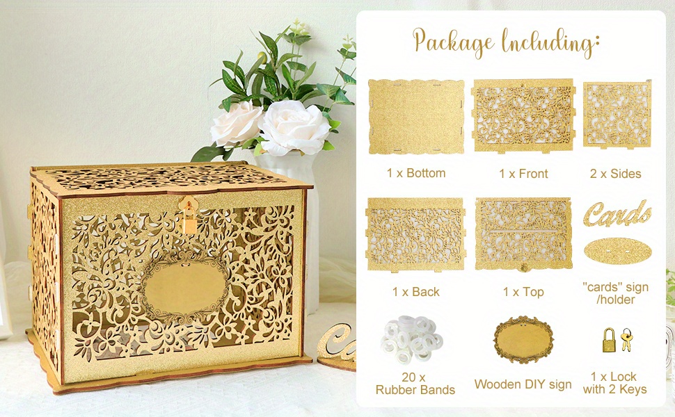 1 set Wood Wedding Card Box with Lock and Cards Sign, Card Box for