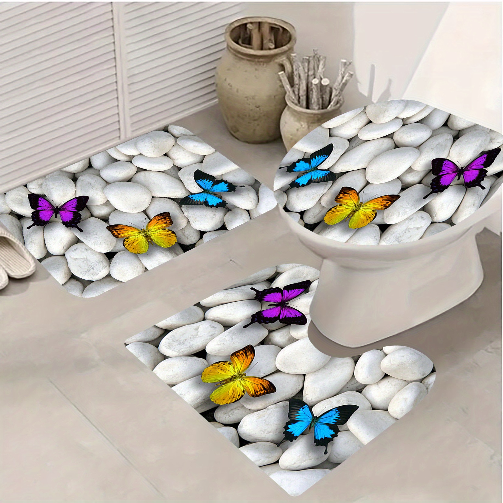 Stone Series Pattern Bathroom Mats Set, Non-slip Bathroom Rug, Toilet U ...