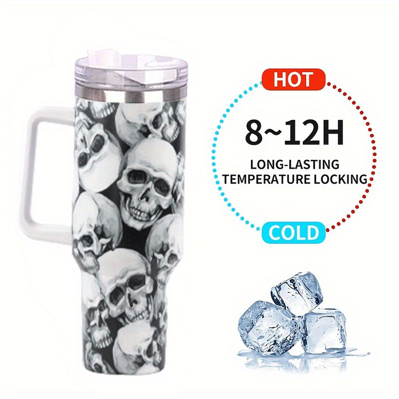 Car Tumbler With Handle, Portable 304 Stainless Steel Straw Cup For Outdoor  Camping Hiking Climbing Driving - Temu