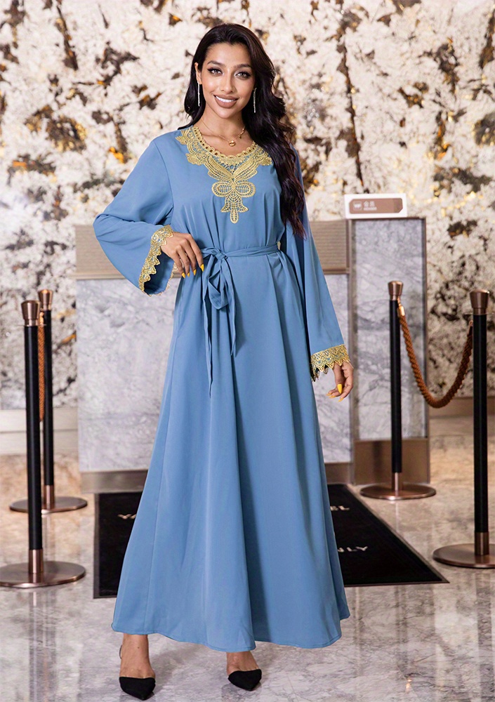 Lace Trim Kaftan Casual Long Sleeve Maxi Dress Women's Clothing | Check Out  Today's Deals Now | Temu