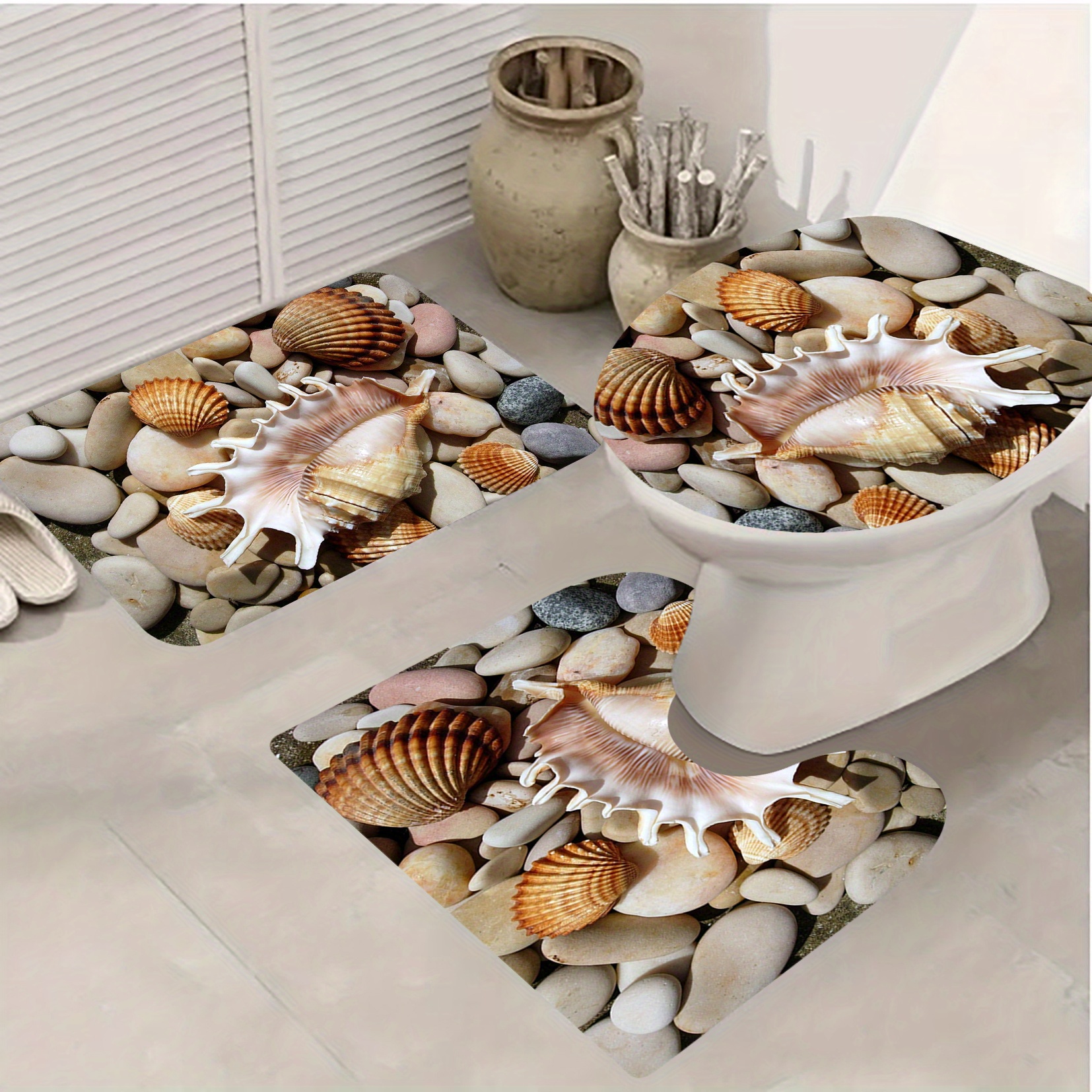 Stone Series Pattern Bathroom Mats Set, Non-slip Bathroom Rug, Toilet U ...