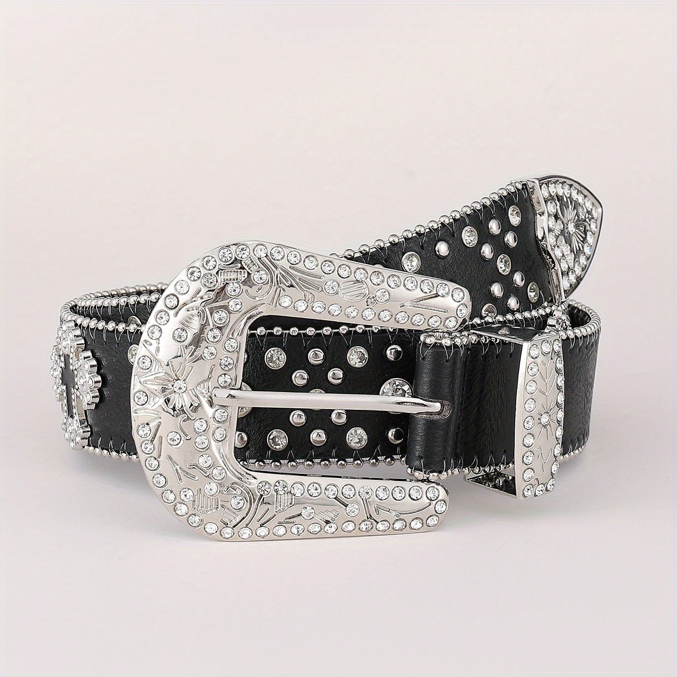Image of Fashion Rhinestone Metal Cross Women's Belt