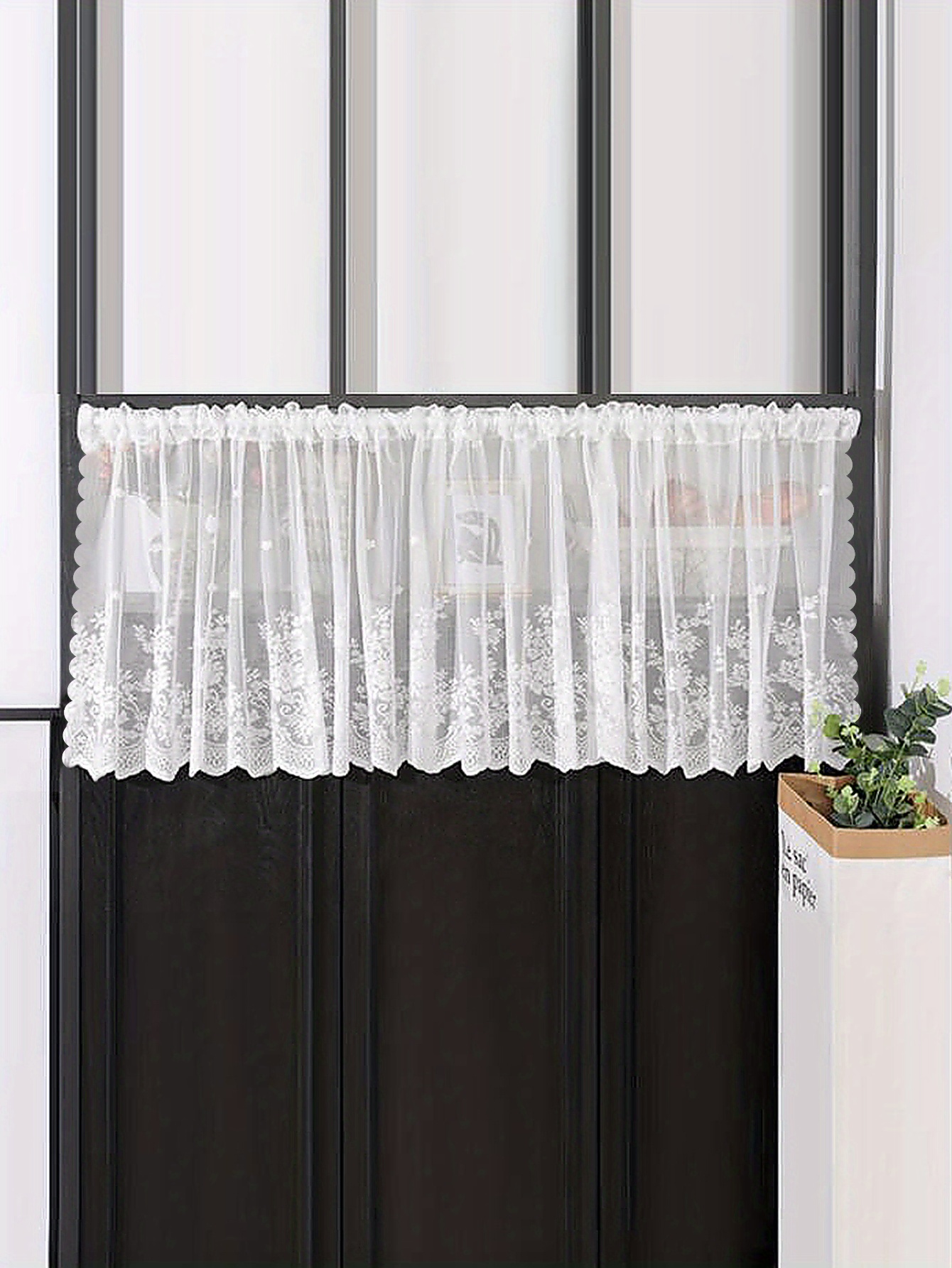 1pc lace small flower cafe curtain simple and sweet lace small window curtain rod pocket   curtain suitable for kitchen and dining room window and door decoration cabinet curtain home decor details 7