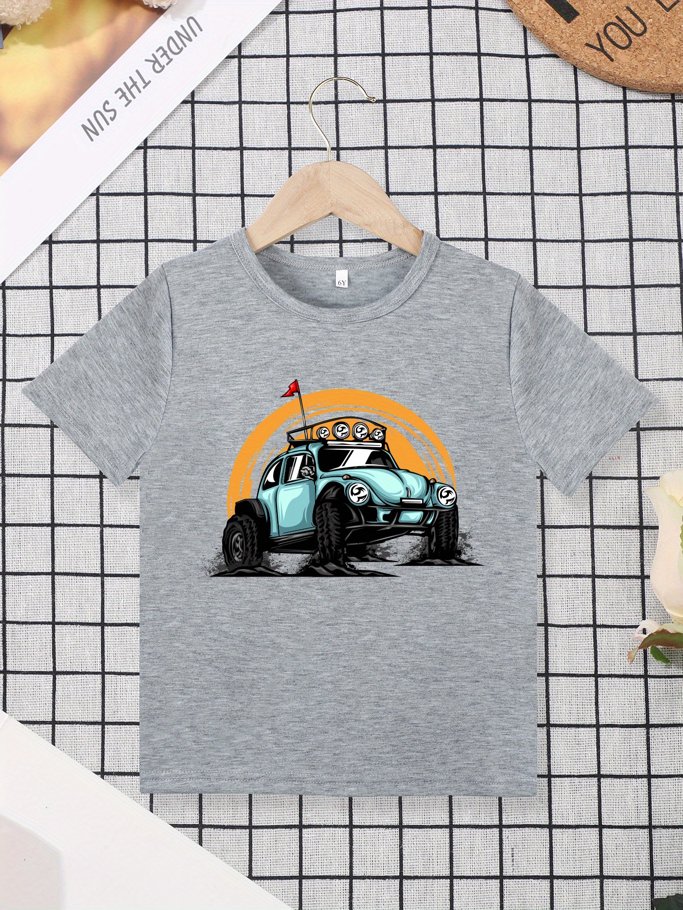 Blue Car Print Boys T-Shirt & Check Shorts Summer Outfit Set