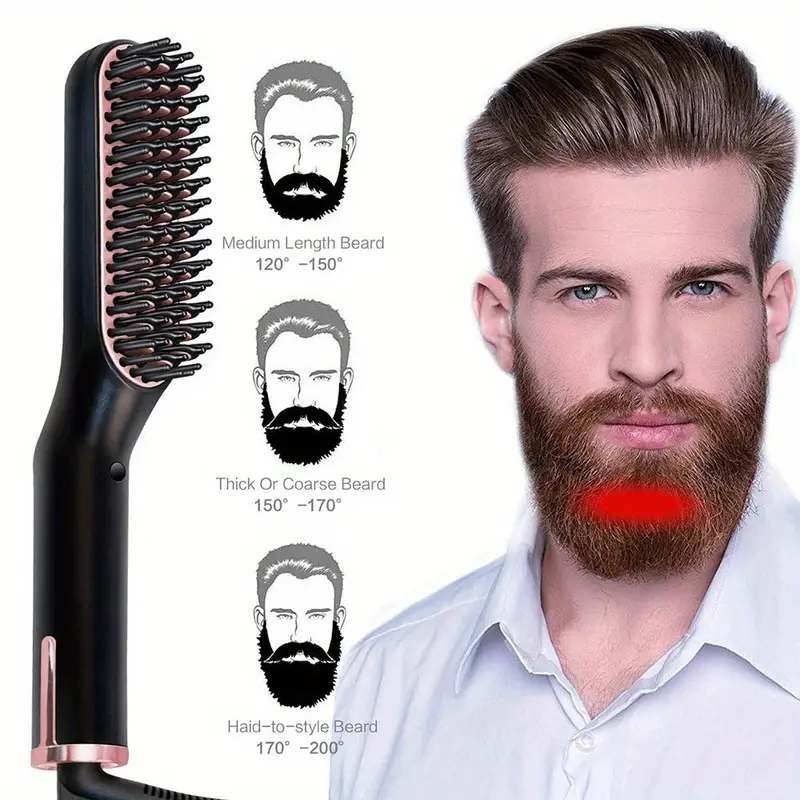 beard straightener for men electric hair straightening brush fast heated ionic beard straightening comb portable mens hair styling brush details 2