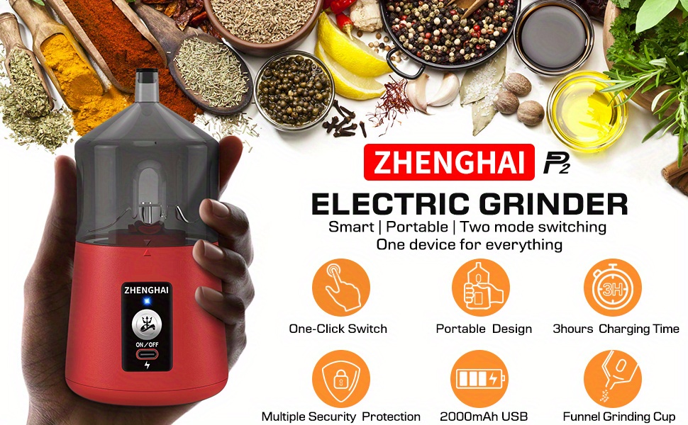 ZHENGHAI Electric Herb Grinder 150W Spice Grinder USB-C