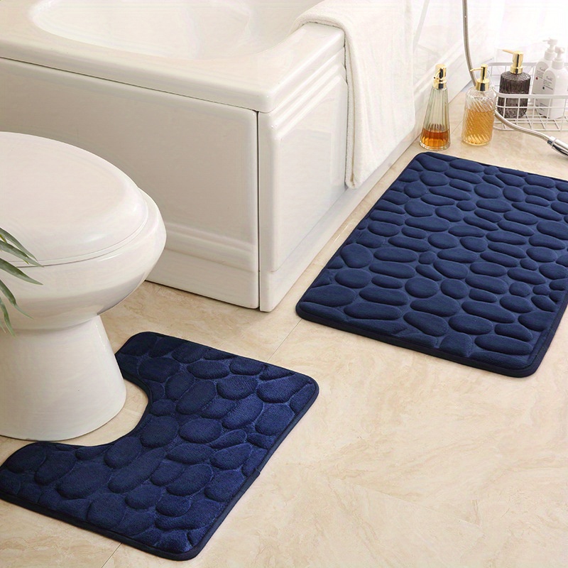 Solid Navy Blue Bathmat Set Durable Non slip Bathroom Rug - Temu