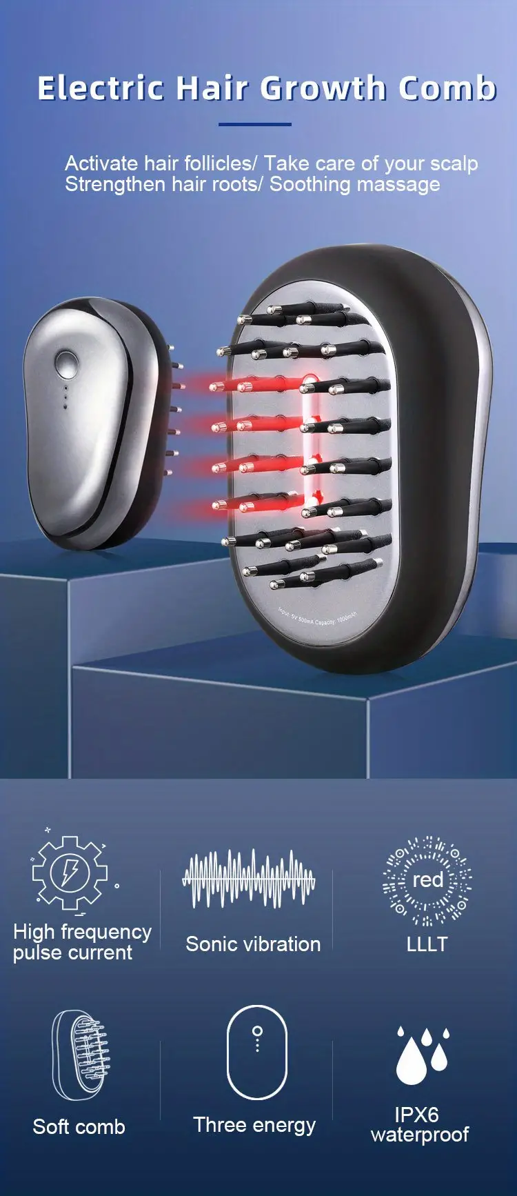lllt laser hair comb infrared ems scalp care portable vibration massage hair generator details 0