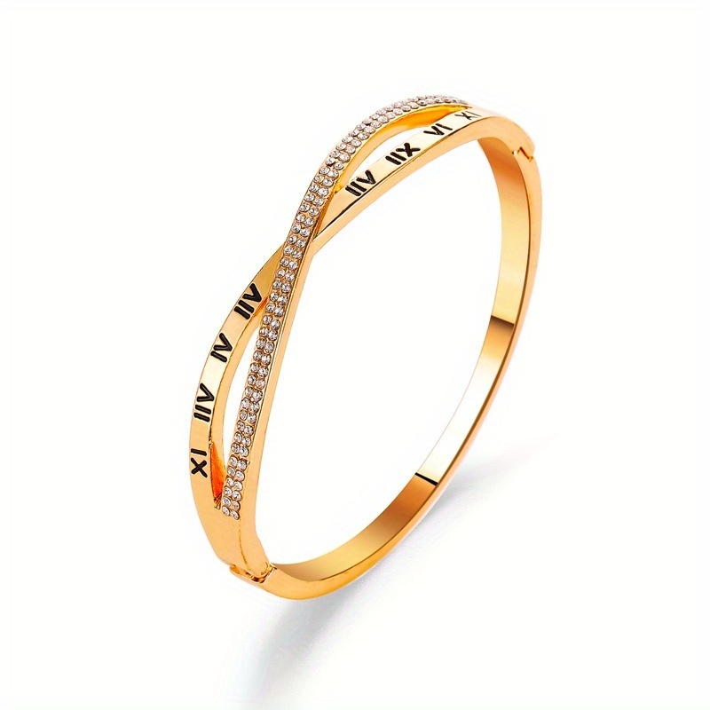 Luxury Men Women Gold Stainless Steel Roman Numeral Bangle Couple Bracelet  Gift