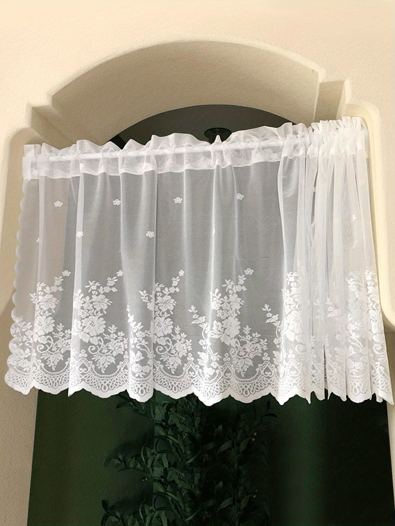 1pc lace small flower cafe curtain simple and sweet lace small window curtain rod pocket   curtain suitable for kitchen and dining room window and door decoration cabinet curtain home decor details 4