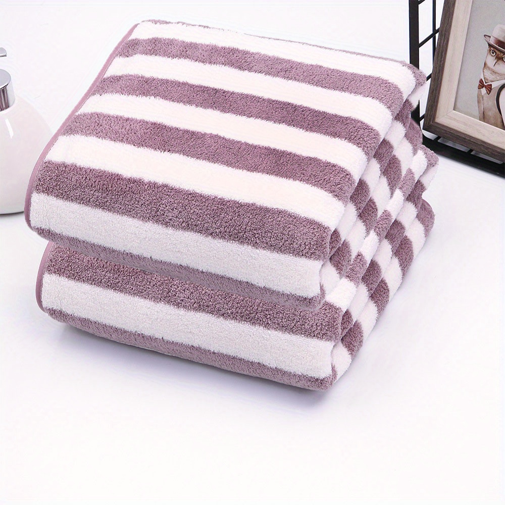 1pc Thickened & Absorbent Bath Towel Stripe Soft Household Wrap-around Towel  For Adults