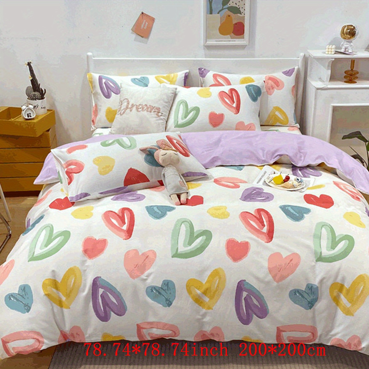 3pcs Rainbow Heart Duvet Cover Set
