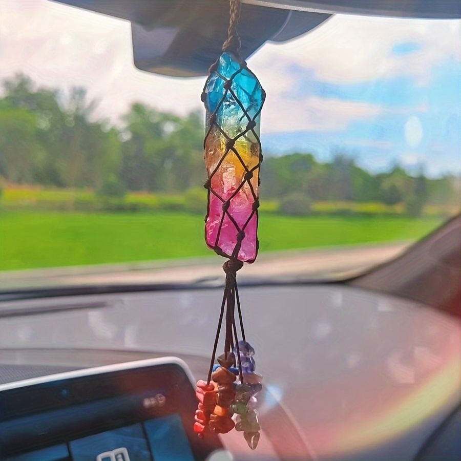 1pc Of For Car Hanging Featuring 7 Chakra Stones, Aura , And A Clear Quartz Pendant