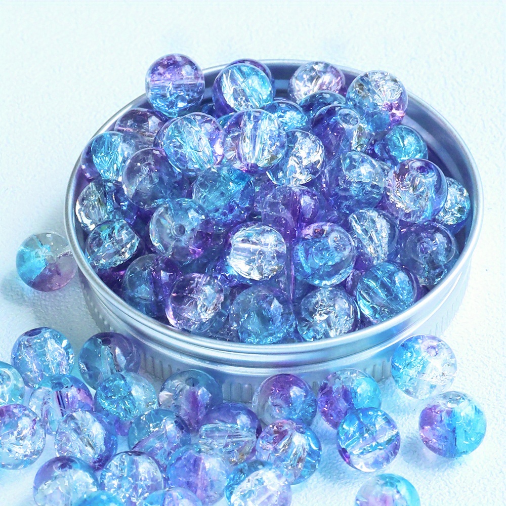 8mm Gorgeous Glass Mermaid Beads, Bright Colored Beads for Jewelry Making,  Blue and Purple Crackle Beads, Glass Beads, 