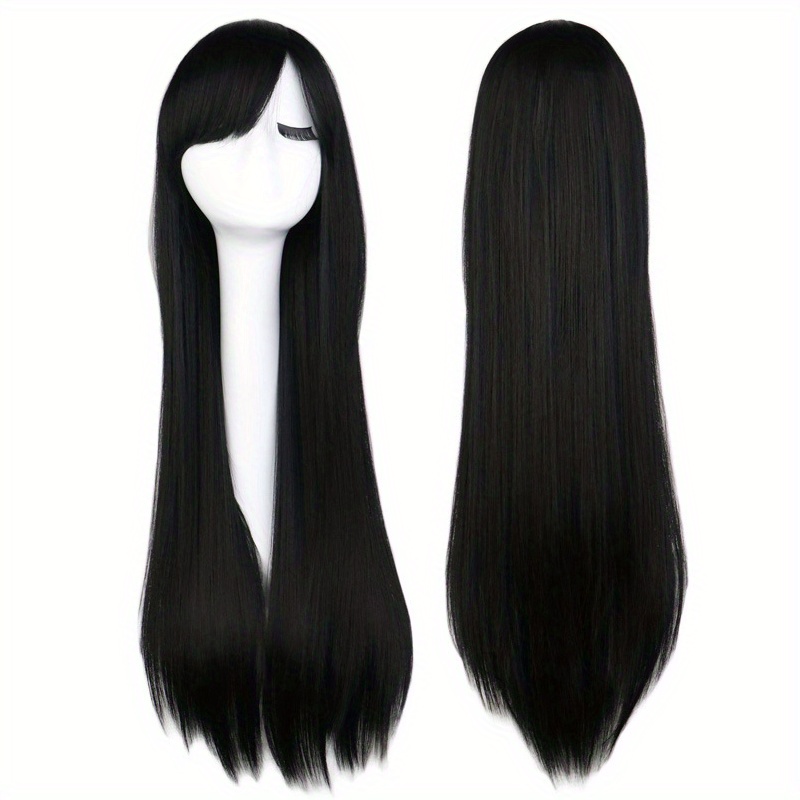 Long Straight Synthetic Wig With Bangs Heat Resistant For Halloween Cosplay
